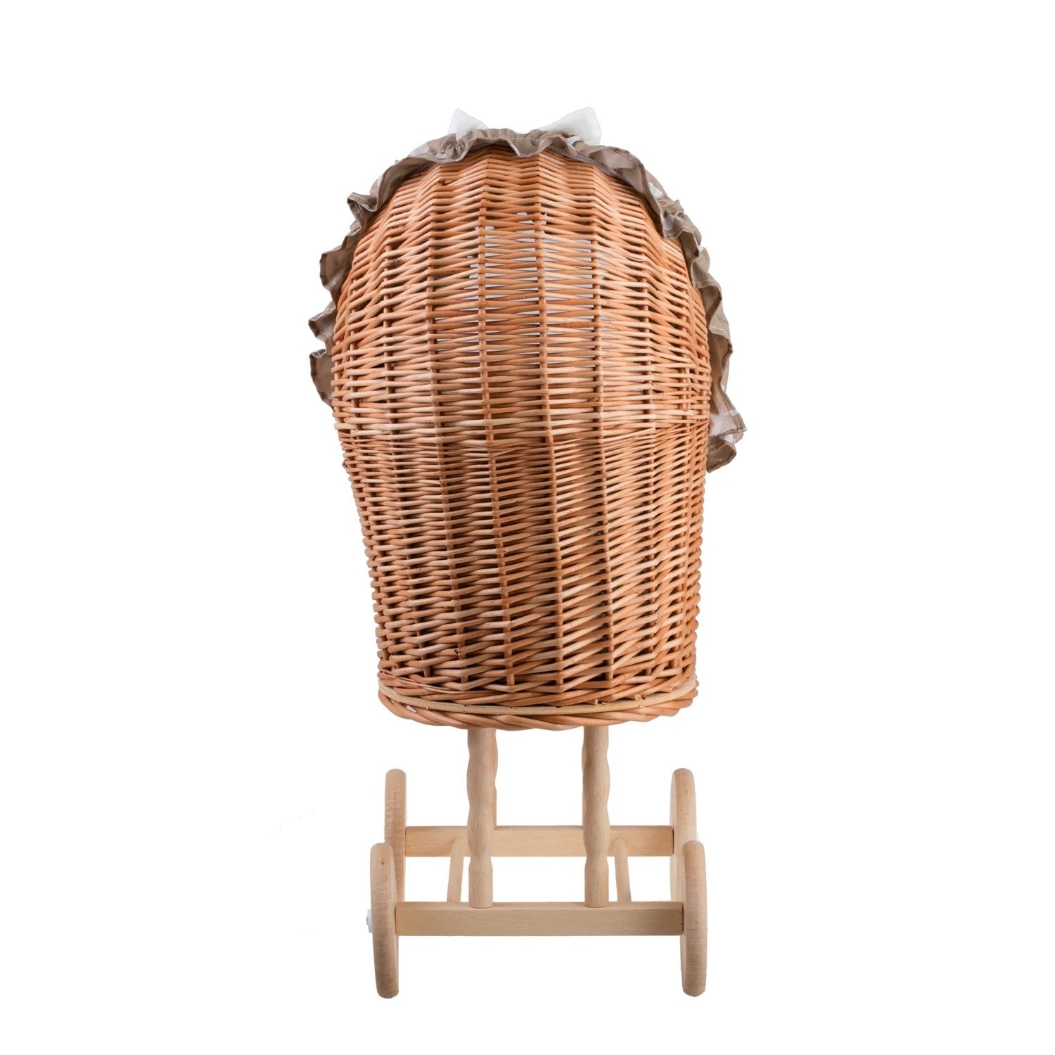 Lulu wicker doll stroller with beige trim, blanket, and pillow - Beige