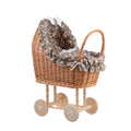 Lulu wicker doll stroller with beige trim, blanket, and pillow - Beige