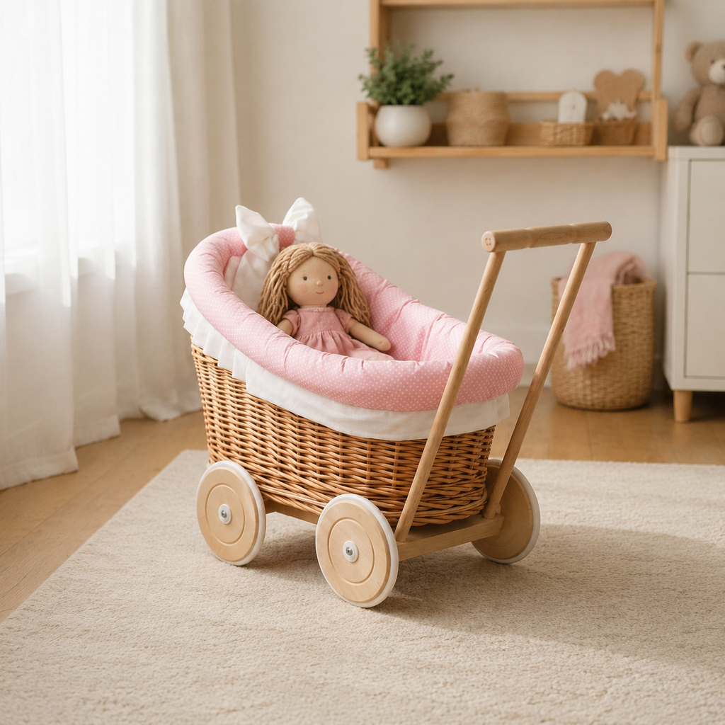 Luna Puppenwagen mit rosa Bettwäsche – Premiumansicht