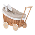 Luna wicker doll stroller 1330-01 with beige trim, blanket, and pillow - Beige