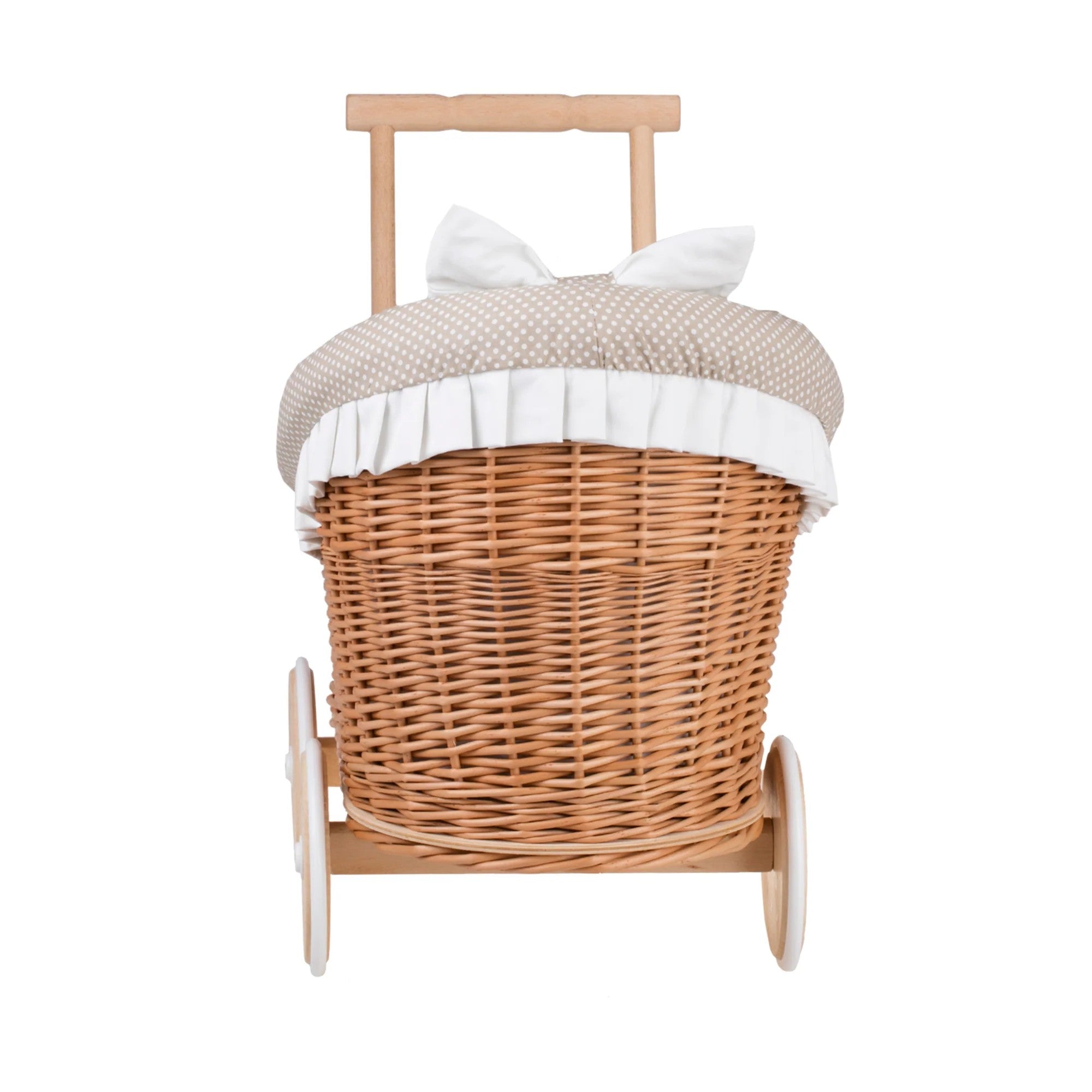 Luna wicker doll stroller 1330-01 with beige trim, blanket, and pillow - Beige