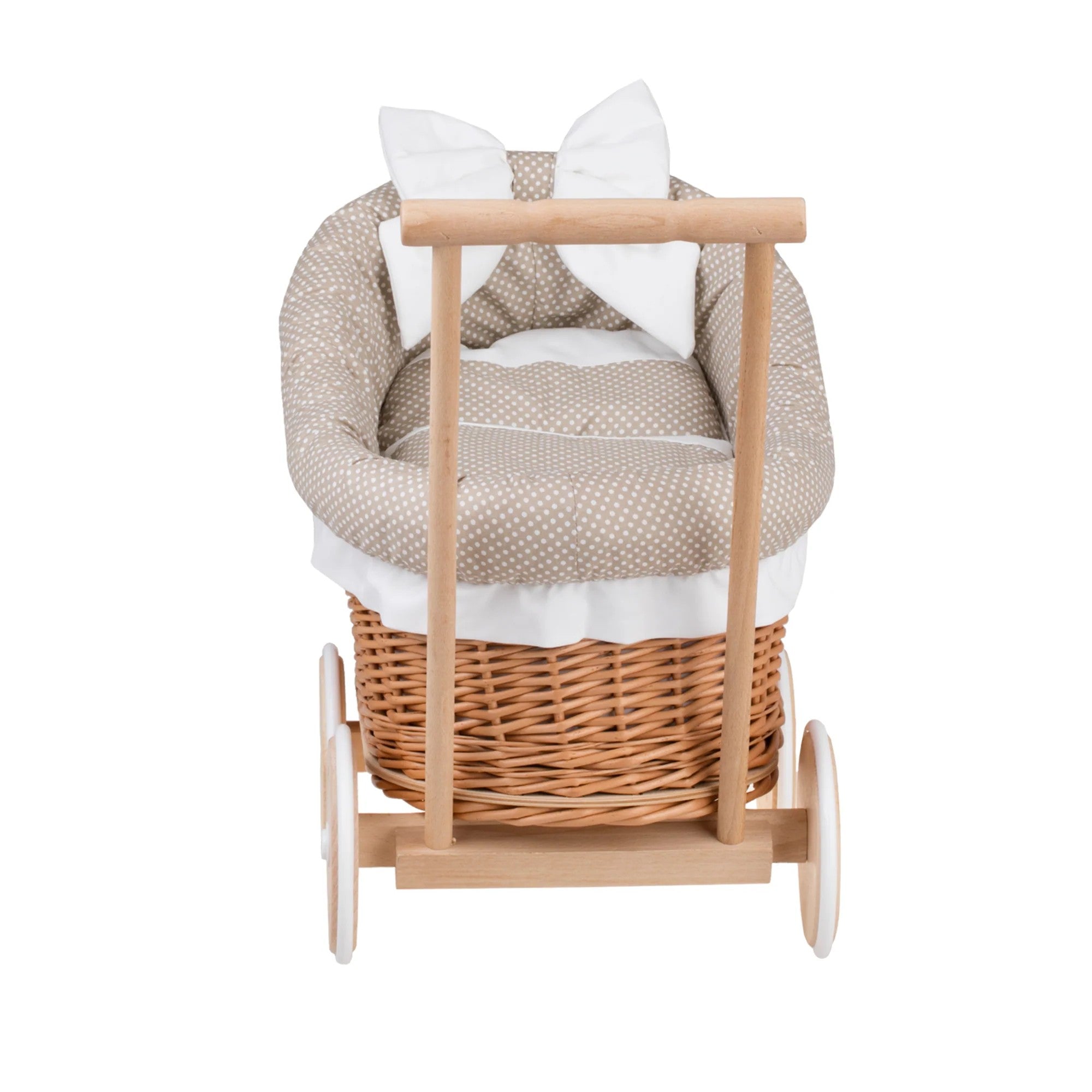 Luna wicker doll stroller 1330-01 with beige trim, blanket, and pillow - Beige