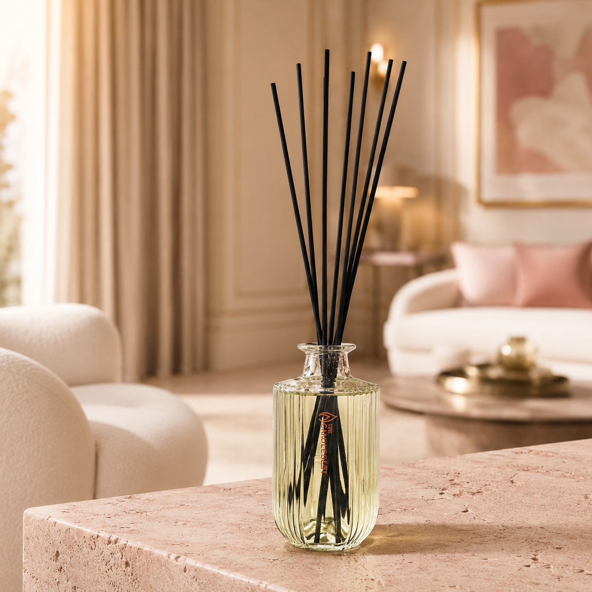 Candledust Champagne Rhubarb Raumduft im eleganten Wohnzimmer