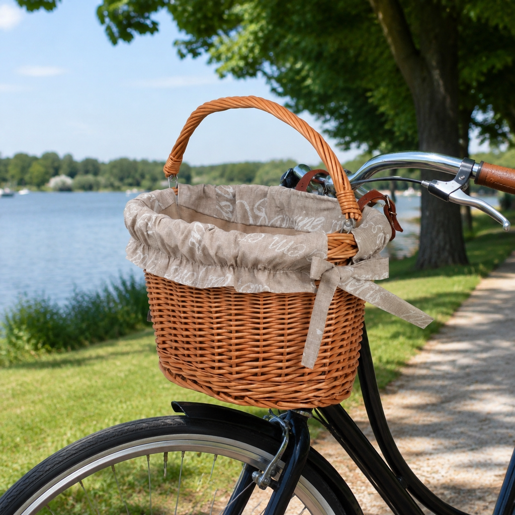 Magnus Weidenkorb am Fahrrad am See