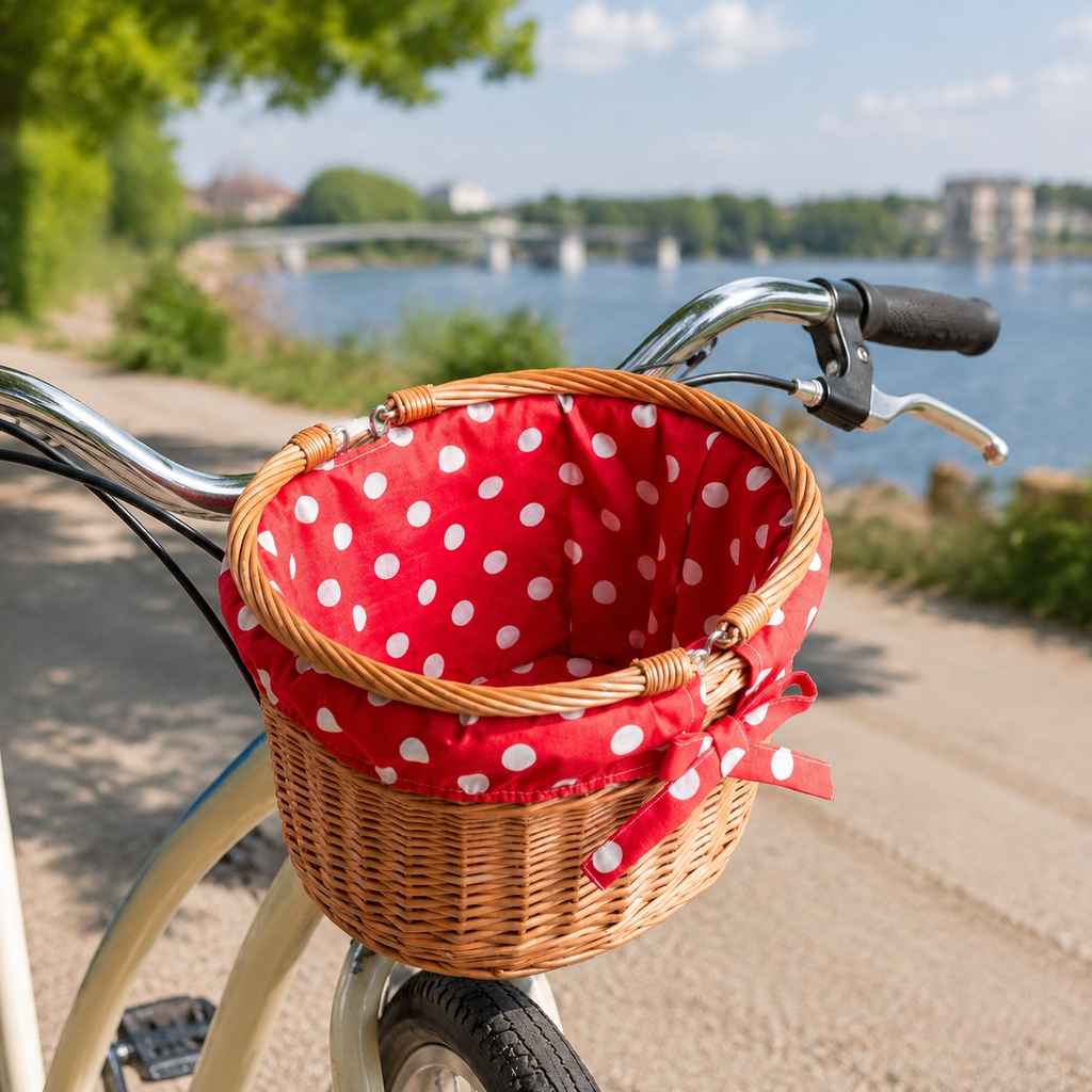 Magnus Weidenkorb am Fahrrad am See