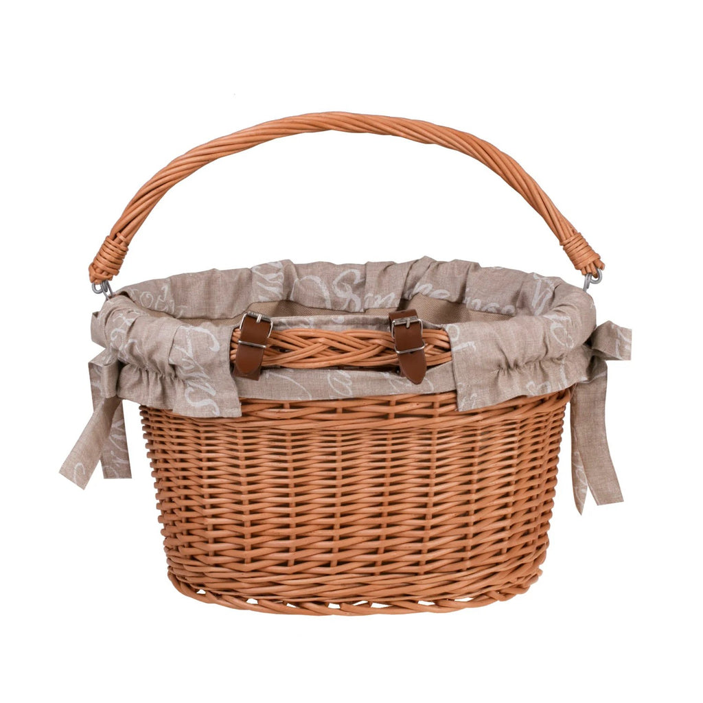 Magnus Wicker Bicycle Basket With Beige Trim, Handle And Handlebar Mount