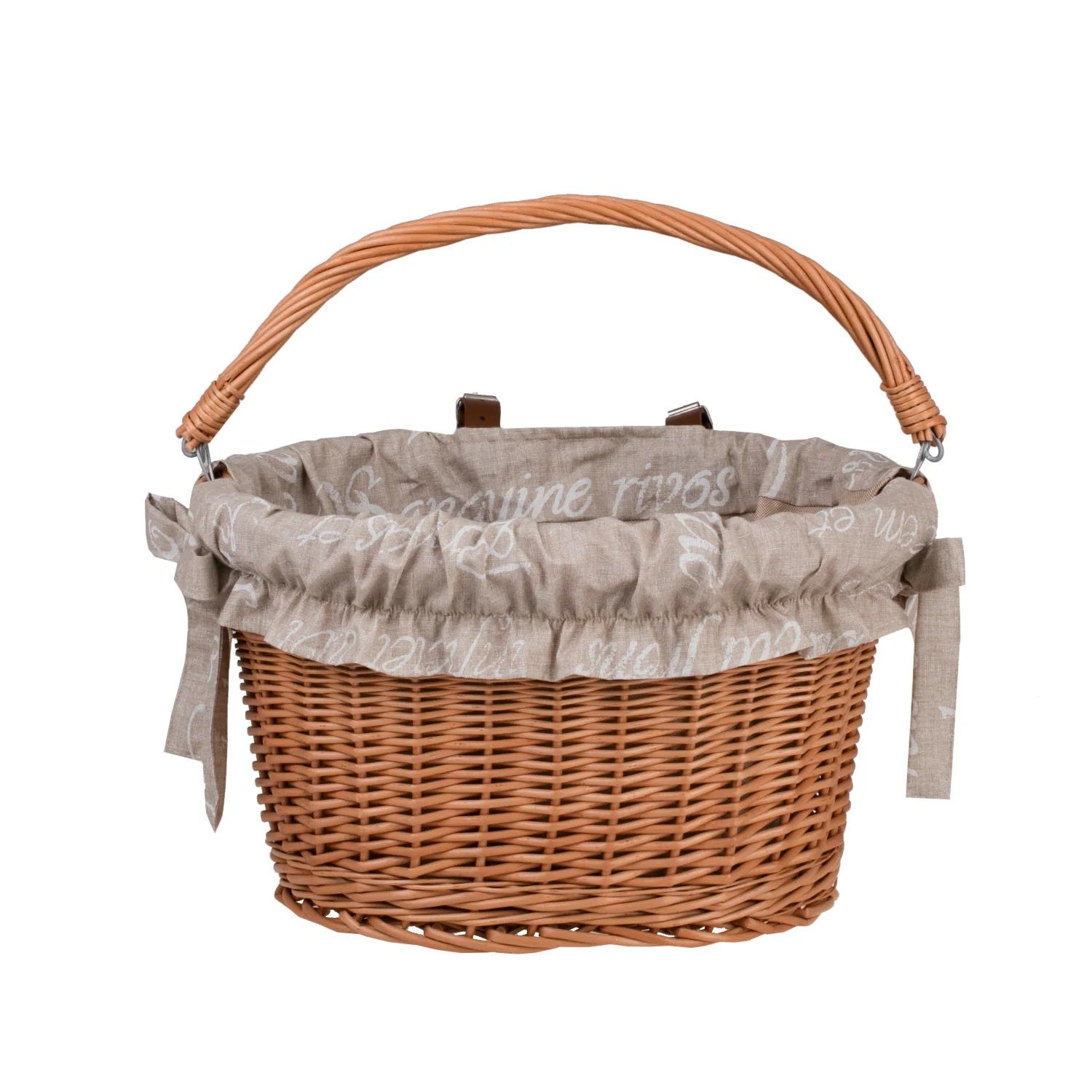 Magnus Wicker Bicycle Basket With Beige Trim, Handle And Handlebar Mount