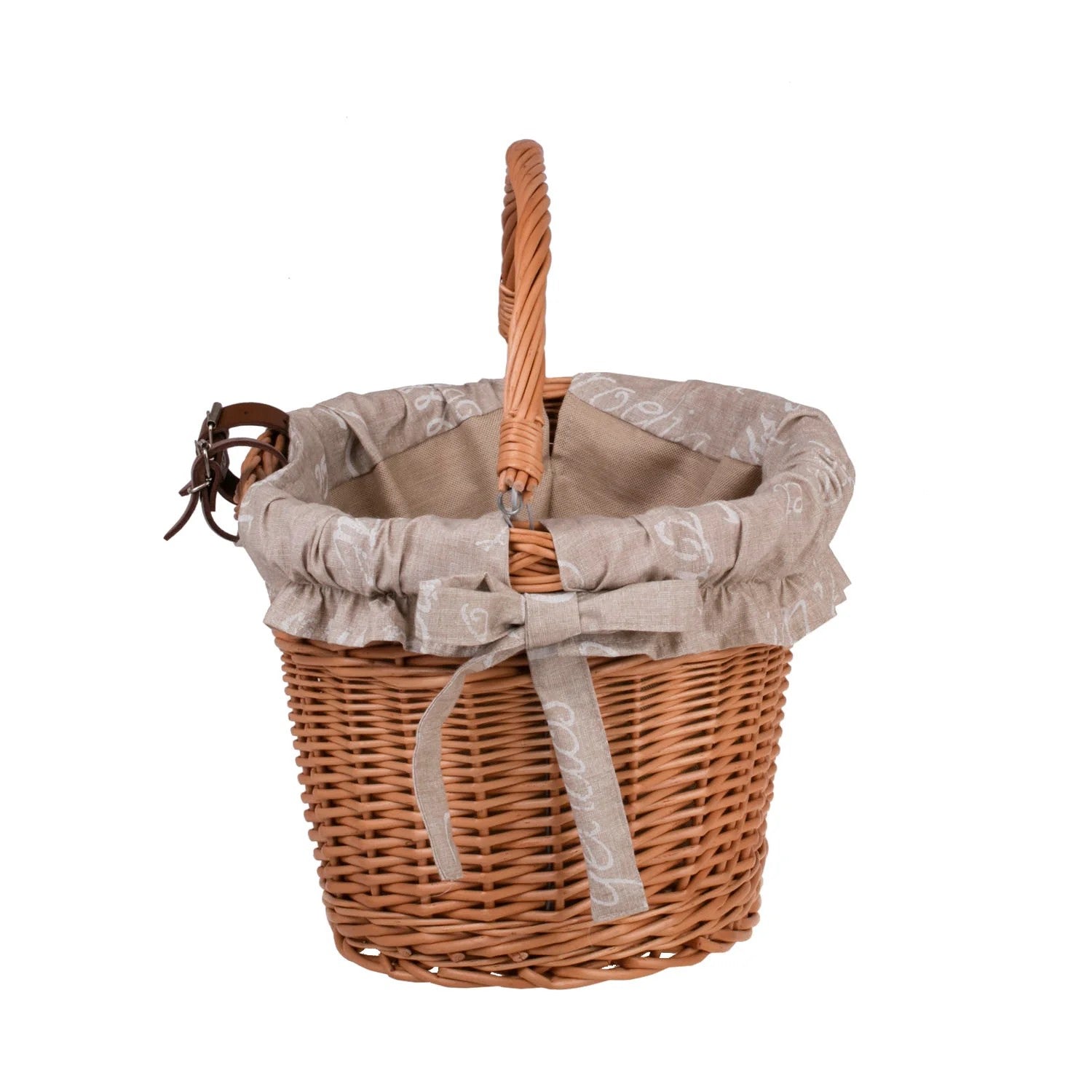 Magnus Wicker Bicycle Basket With Beige Trim, Handle And Handlebar Mount