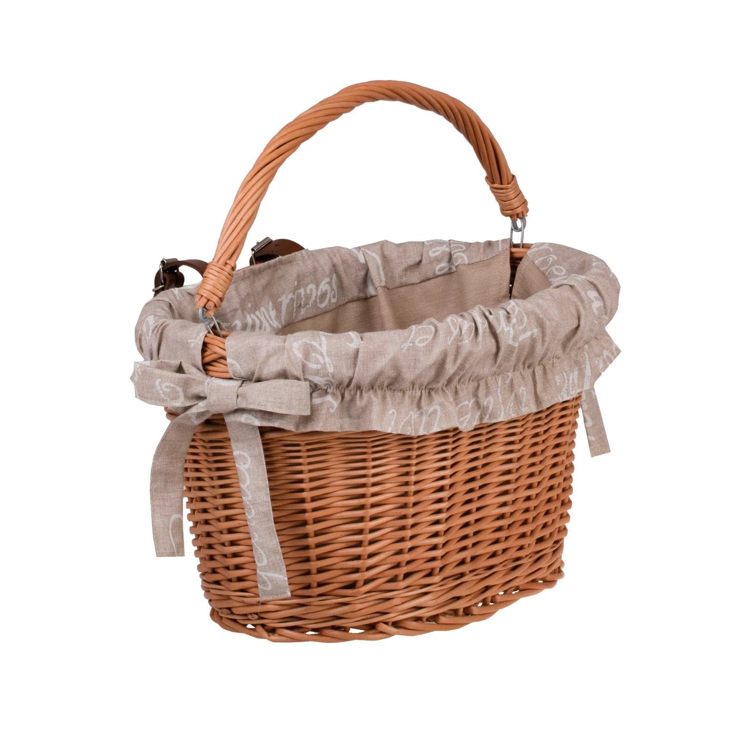 Magnus Wicker Bicycle Basket With Beige Trim, Handle And Handlebar Mount