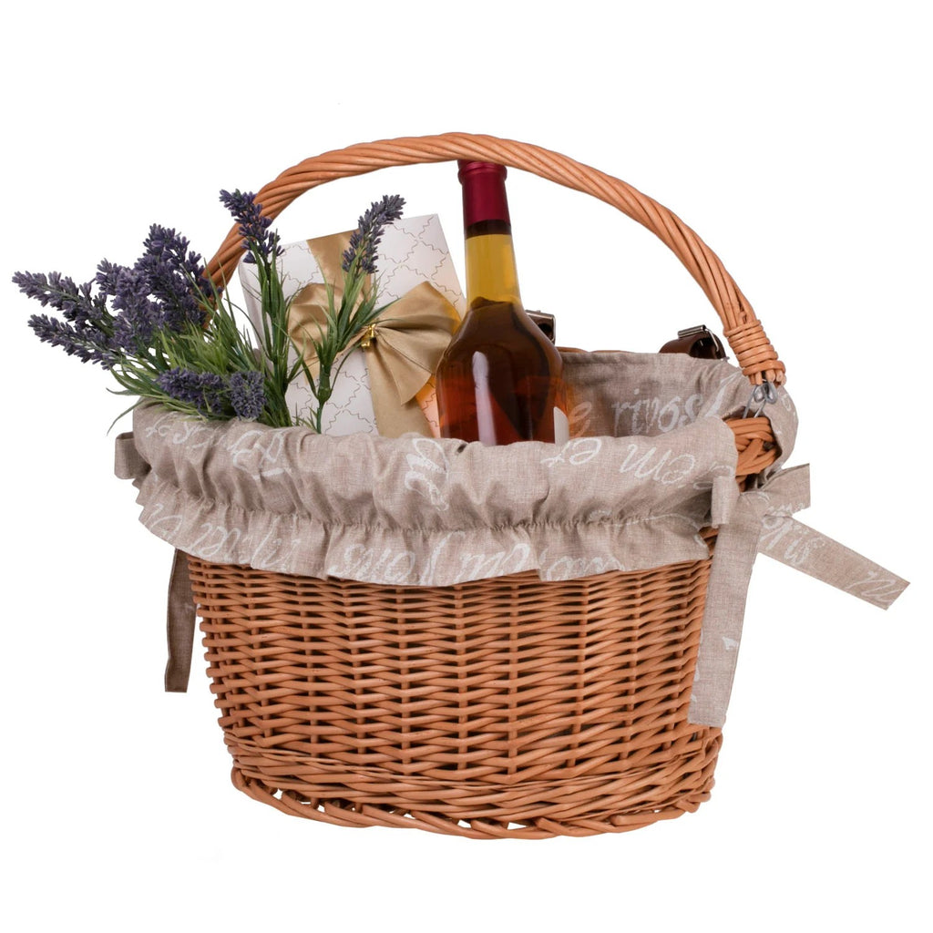 Magnus Wicker Bicycle Basket With Beige Trim, Handle And Handlebar Mount