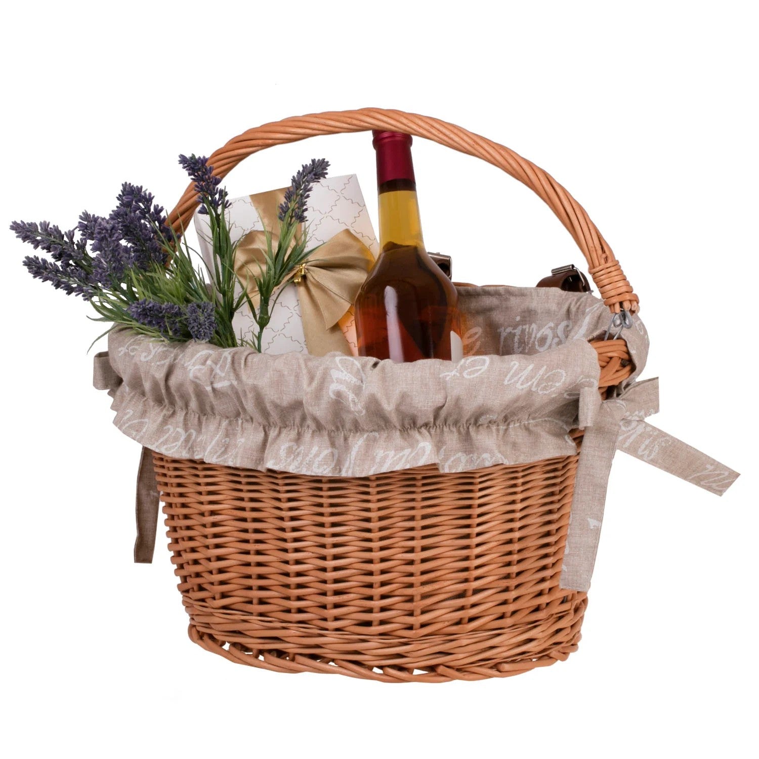 Magnus Wicker Bicycle Basket With Beige Trim, Handle And Handlebar Mount