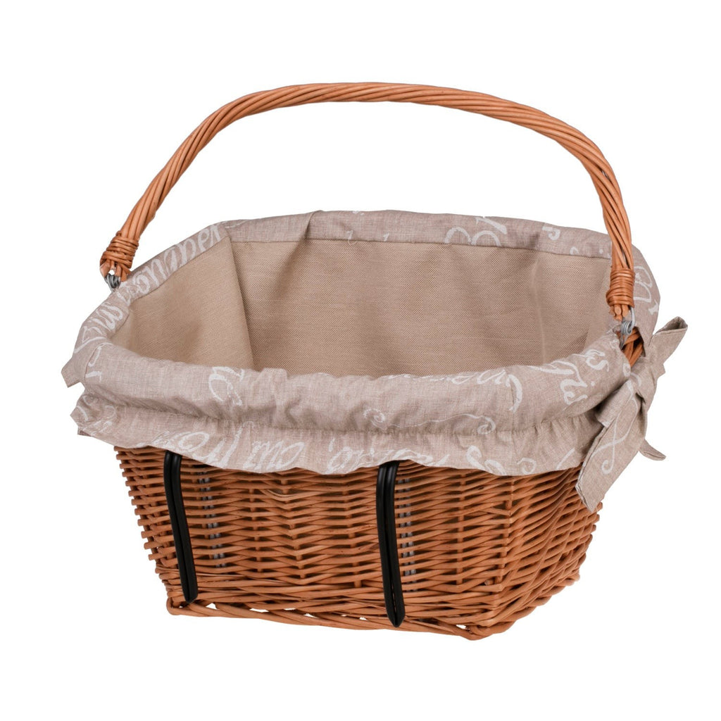 Magnus Wicker Bicycle Basket With Beige Trim, Handle And Hooks