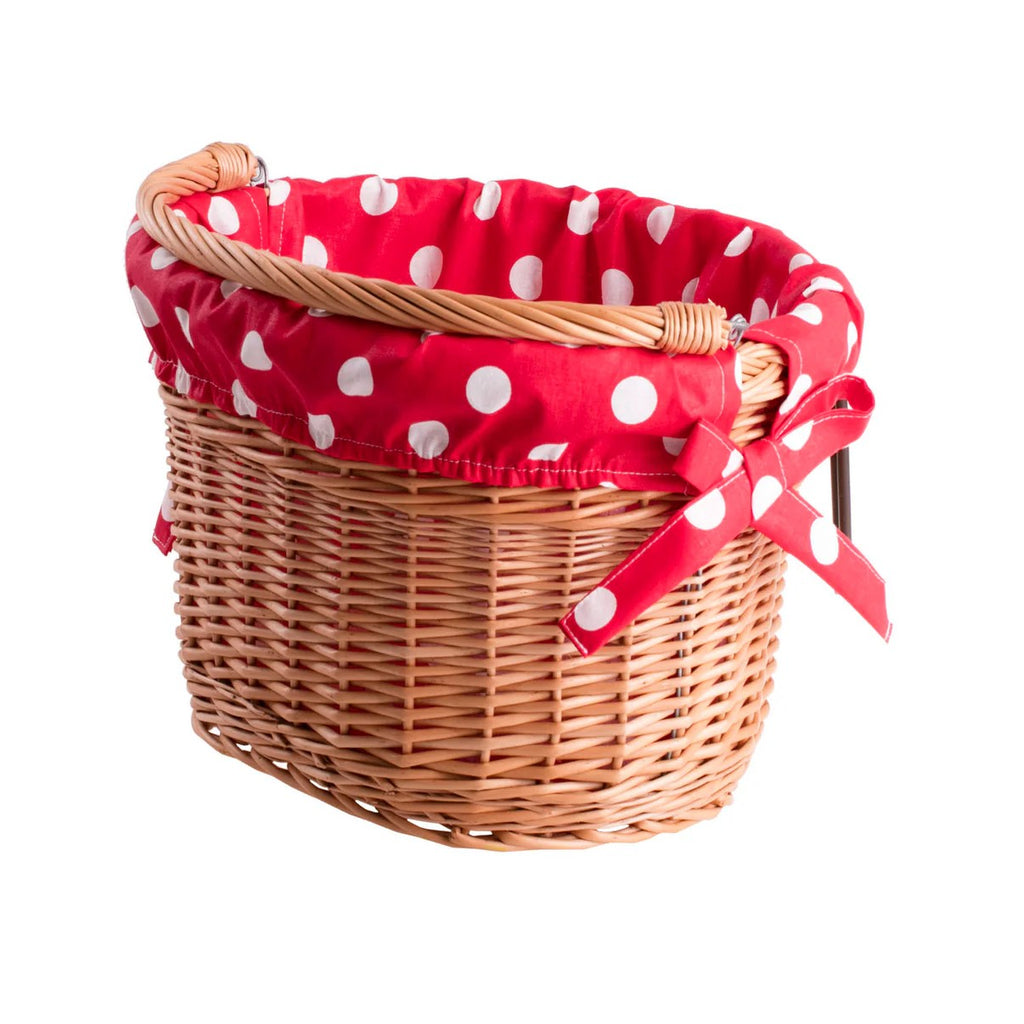 Magnus Wicker Bicycle Basket With Polka Dot Trim, Handle And Hooks