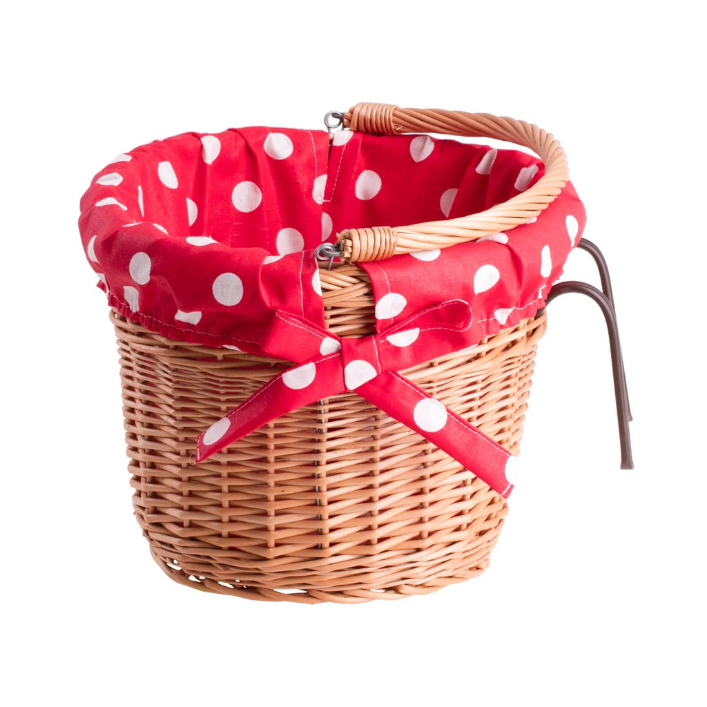 Magnus Wicker Bicycle Basket With Polka Dot Trim, Handle And Hooks
