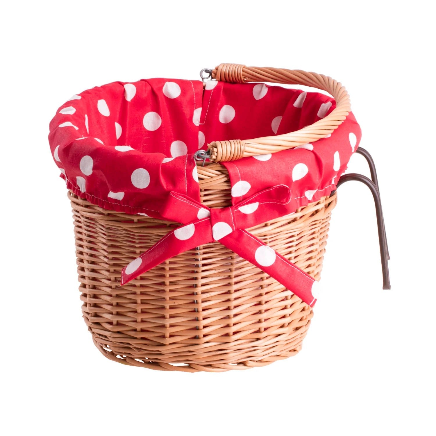 Magnus Wicker Bicycle Basket With Polka Dot Trim, Handle And Hooks
