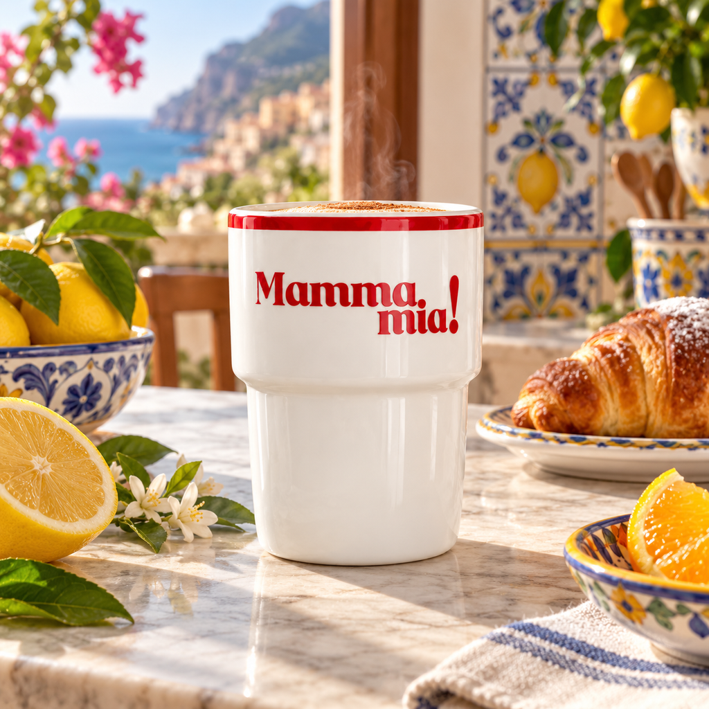 Keramiktasse Mamma Mia in italienischer Atmosphäre – quadratisch