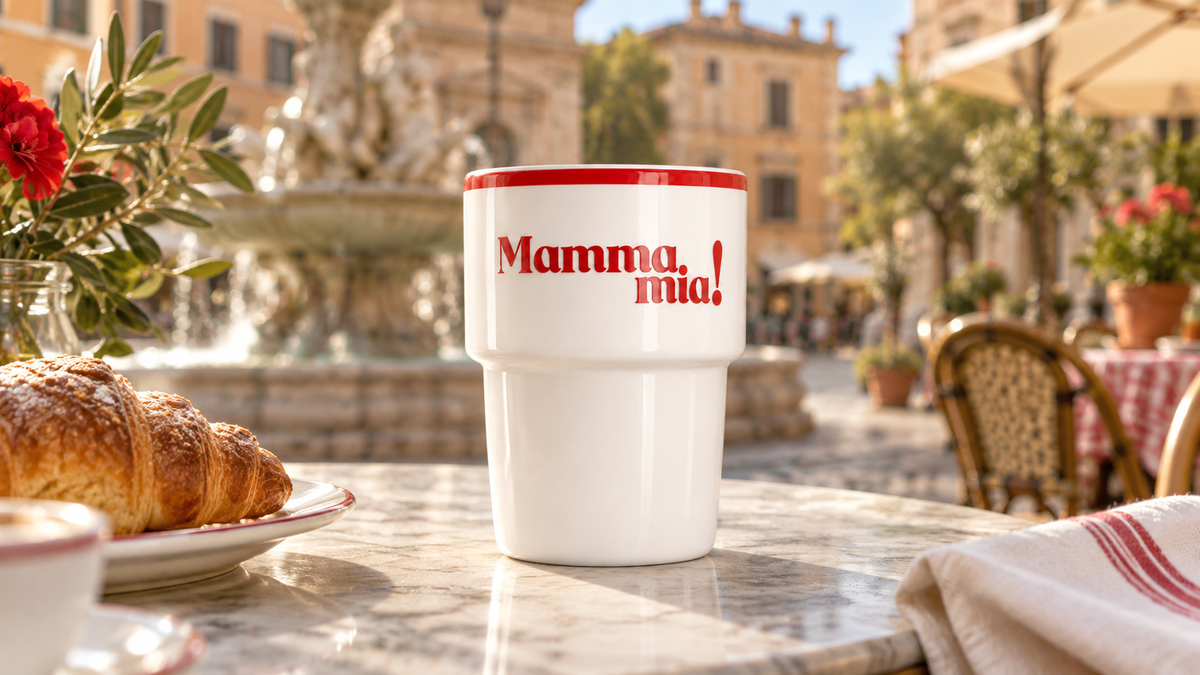 Keramiktasse Mamma Mia in italienischer Atmosphäre – Panorama