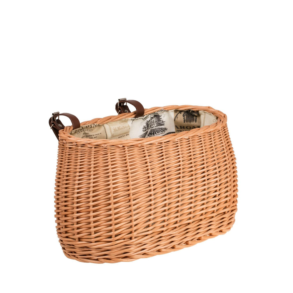 Marone Wicker Bike Basket With Beige Lining And Straps