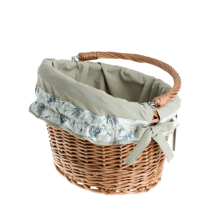Maxian Wicker Bicycle Basket With Beige Lining, Handle and Handlebar Mount