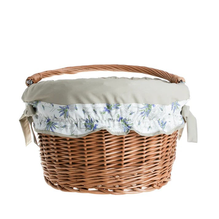 Maxian Wicker Bicycle Basket With Beige Lining, Handle and Handlebar Mount