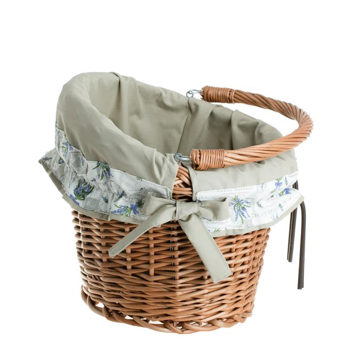 Maxian Wicker Bicycle Basket With Beige Lining, Handle and Handlebar Mount