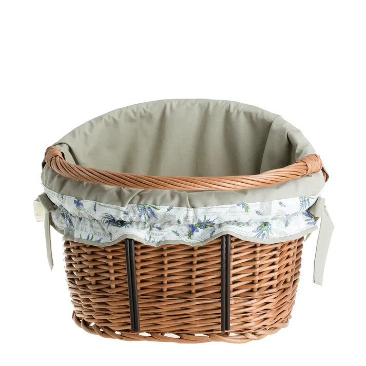 Maxian Wicker Bicycle Basket With Beige Lining, Handle and Handlebar Mount