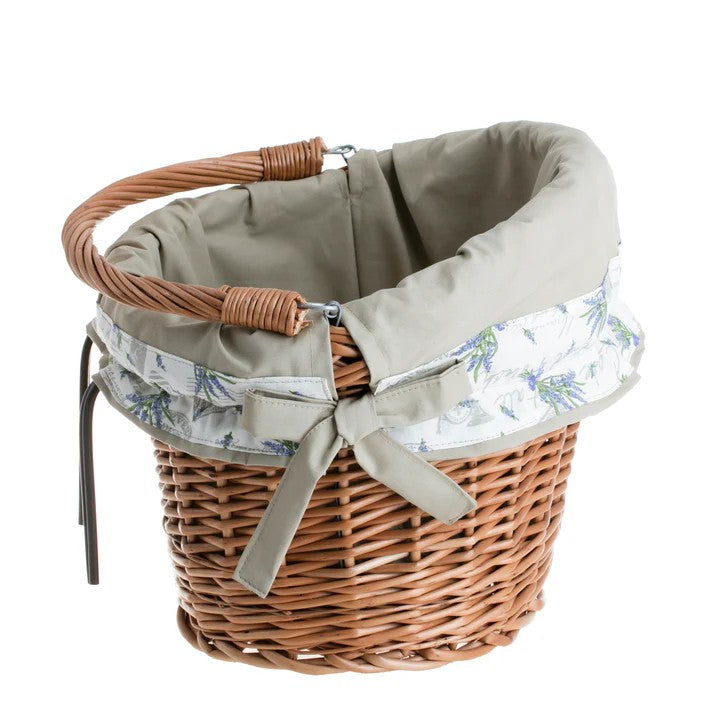 Maxian Wicker Bicycle Basket With Beige Lining, Handle and Handlebar Mount