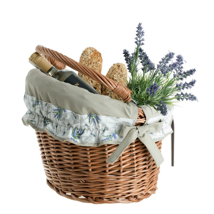 Maxian Wicker Bicycle Basket With Beige Lining, Handle and Handlebar Mount