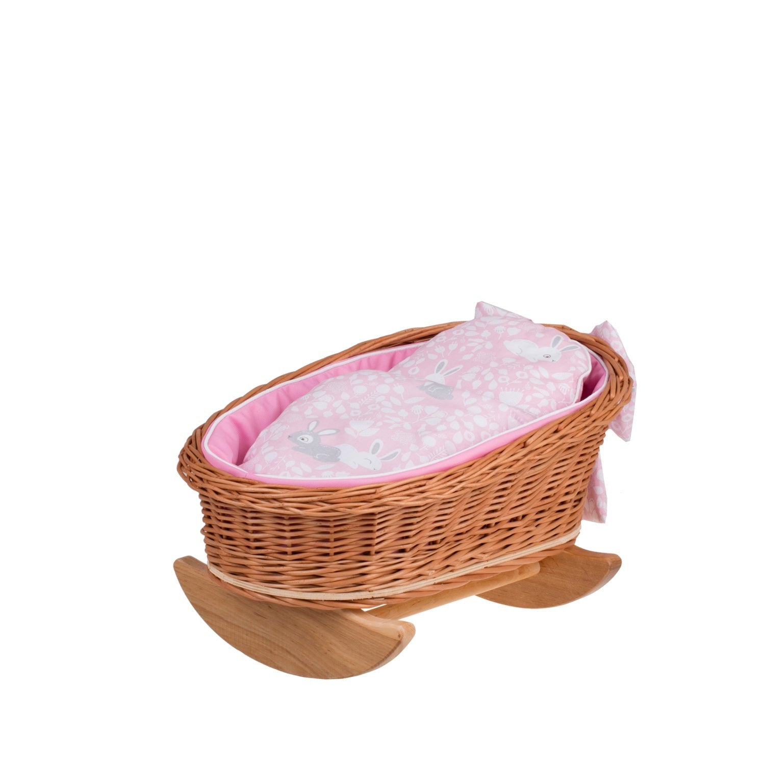 Mimi Wicker Cradle For Dolls With Pink Lining, Pillow And Duvet