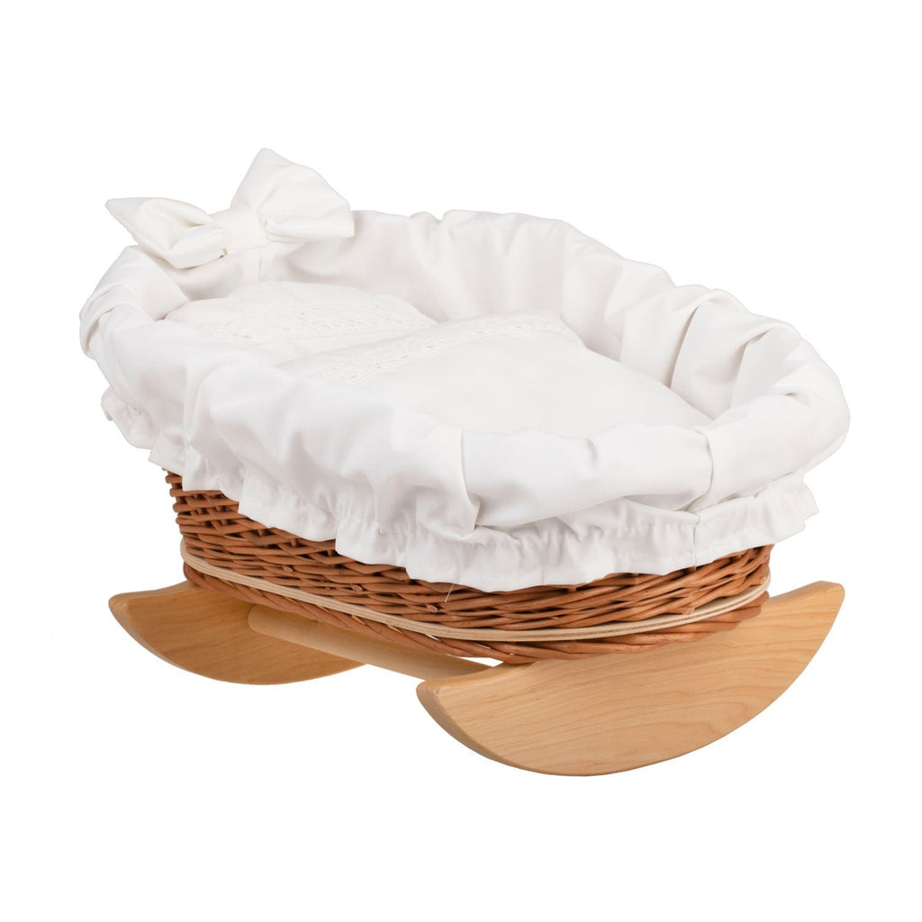 Mimi Wicker Cradle For Dolls With White Lining, Pillow And Duvet