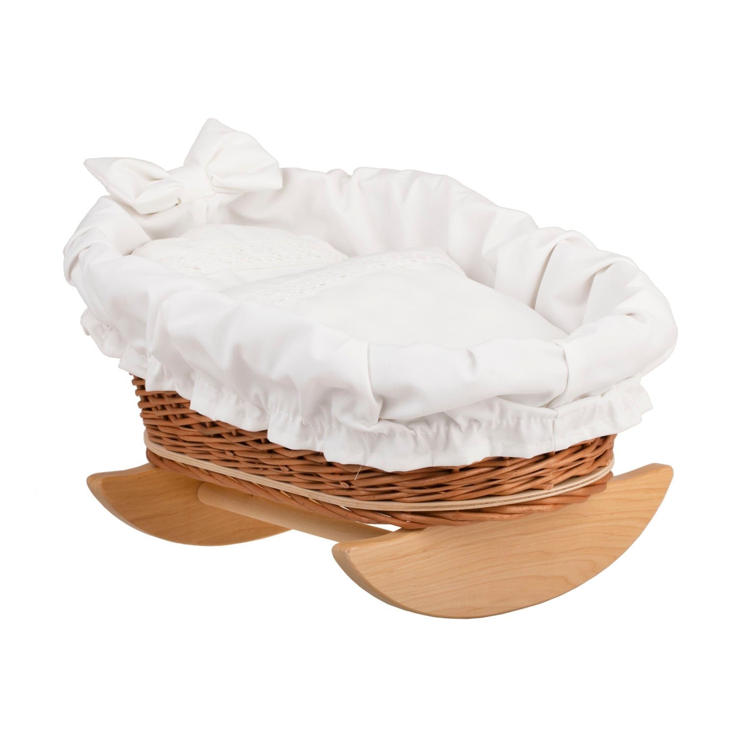 Mimi Wicker Cradle For Dolls With White Lining, Pillow And Duvet