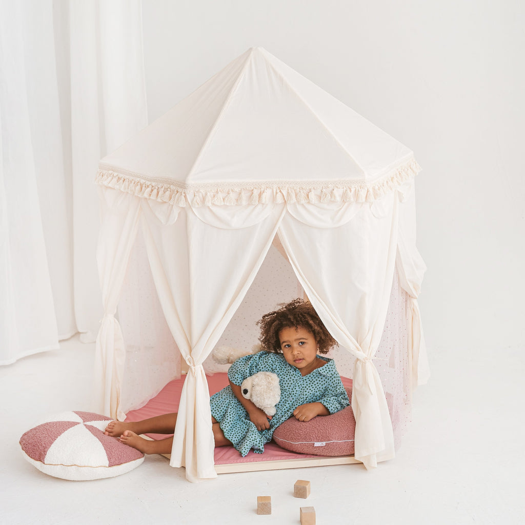 Boho Indoor Pavilion Playhouse Tent with Tulle and Tassels