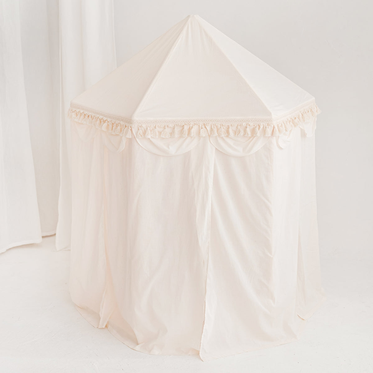 Boho Indoor Pavilion Playhouse Tent with Tulle and Tassels