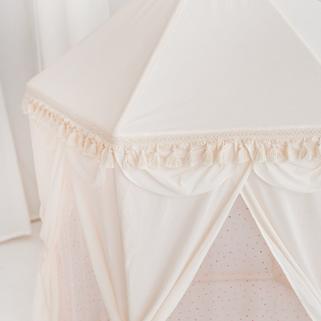 Boho Indoor Pavilion Playhouse Tent with Tulle and Tassels