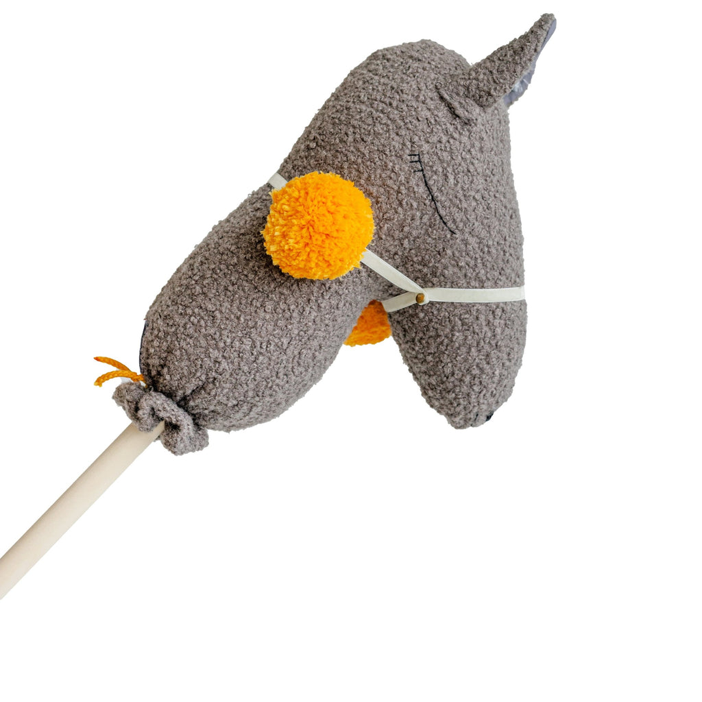 Bouclé Llama & Alpaca Hobby Horse Stick Toy – Grey