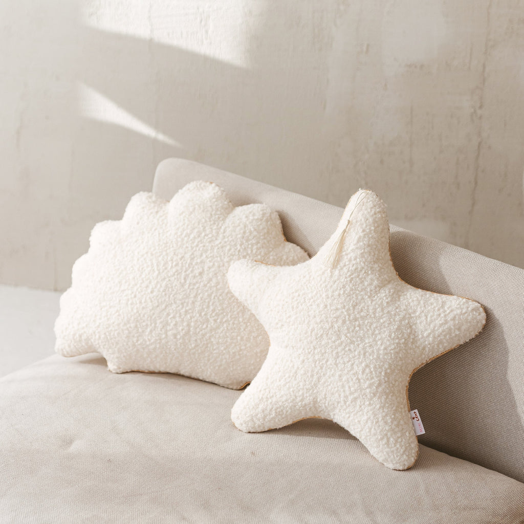 Bouclé Seashell and Starfish Cushions – Ecru, Set of 2