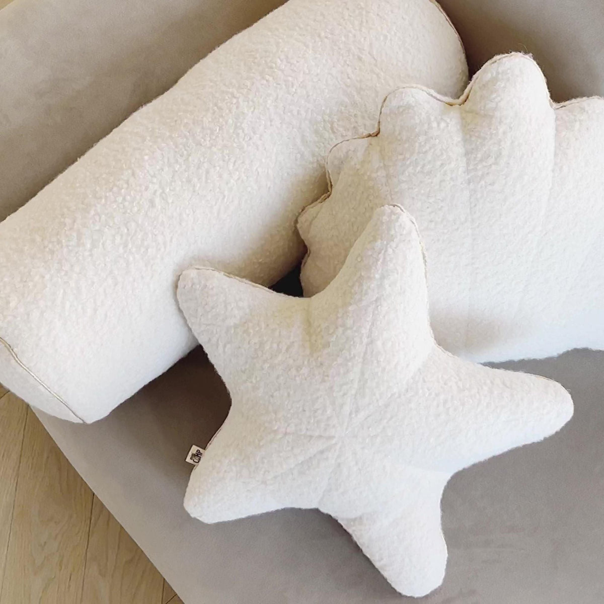 Bouclé Starfish Cushion with Gold Trim – Ecru