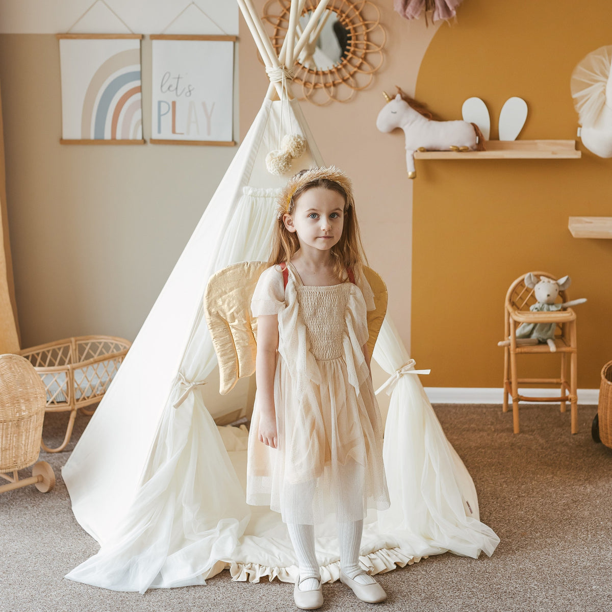 Fairy Kids Play Tent with Tulle – Ecru