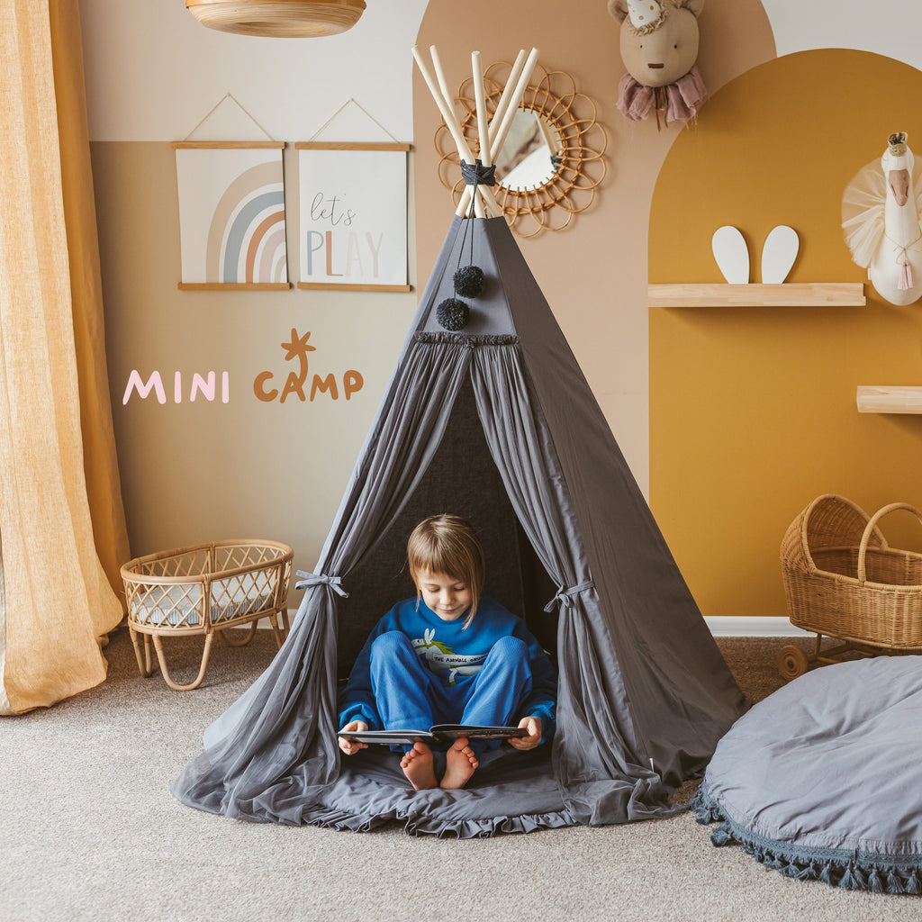 Fairy Kids Play Tent with Tulle – Grey