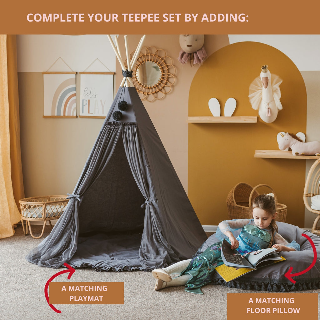 Fairy Kids Play Tent with Tulle – Grey