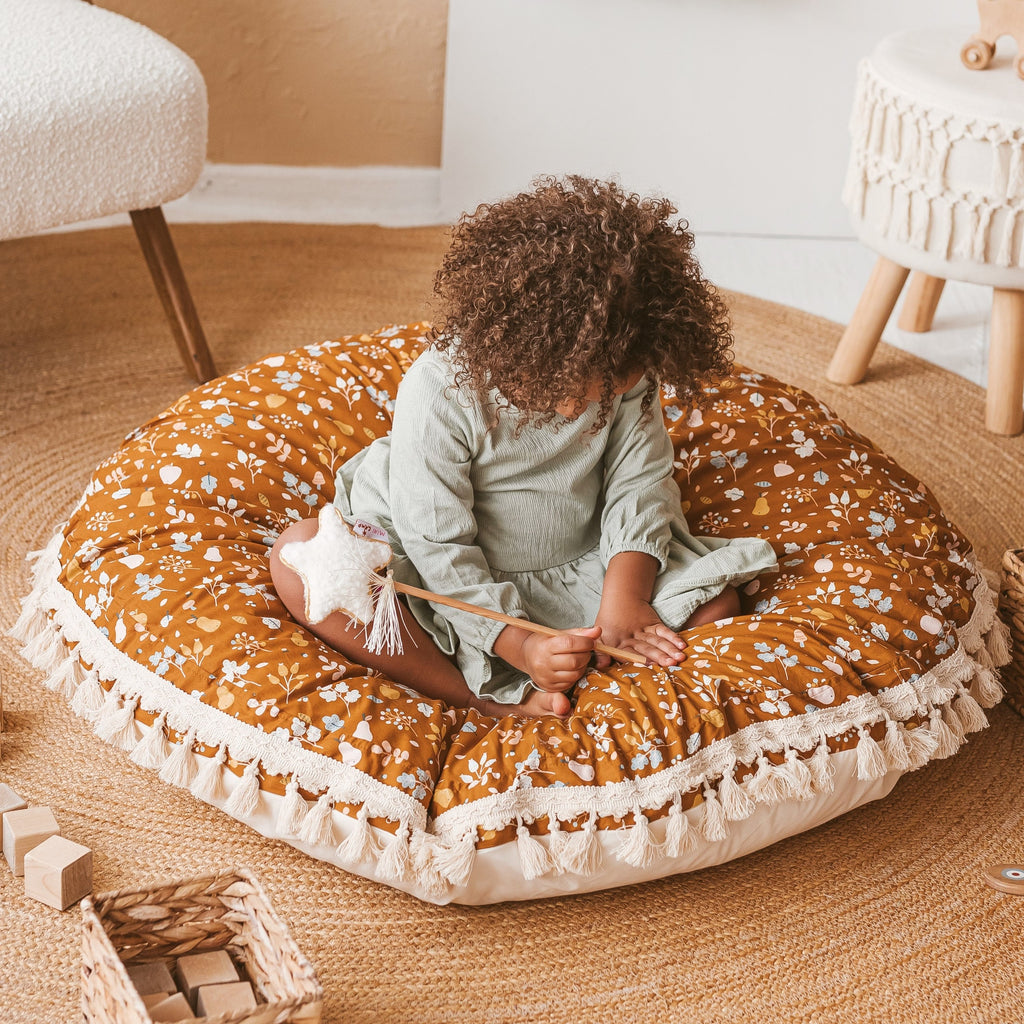 Kids Floor Cushion with Plant Pattern – Multicolour, 100 cm
