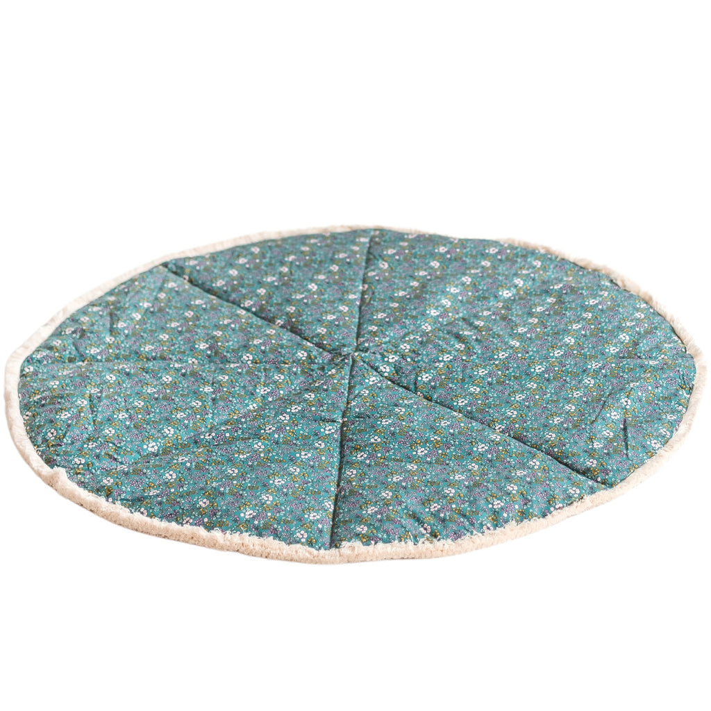 Kids Floor Mat with Cotton Fringe – Floral Green, 115 cm