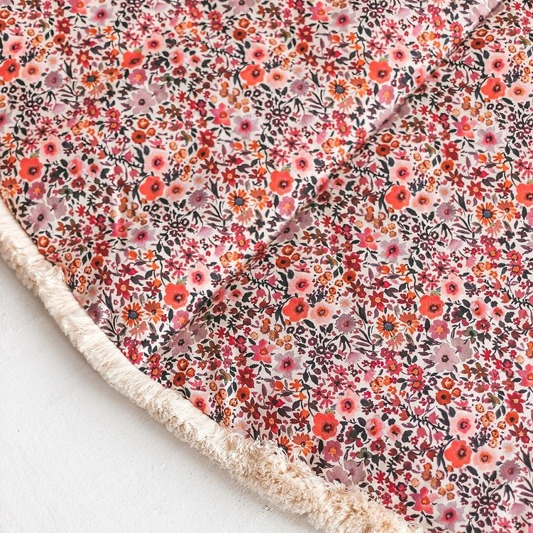 Kids Floor Mat with Cotton Fringe – Floral Rose, 115 cm