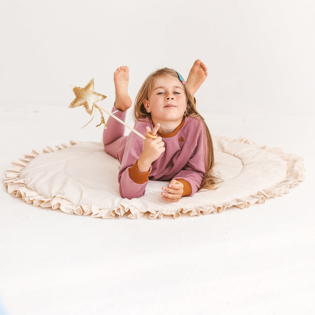 Kids Play Mat with Ruffled Border – Ecru, 125 cm