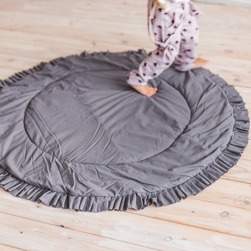 Kids Play Mat with Ruffled Border – Grey, 125 cm