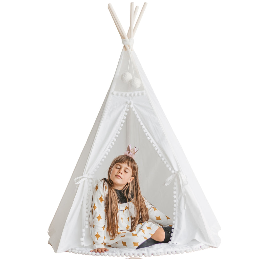 Kids Teepee Tent with Pompoms – Snow White