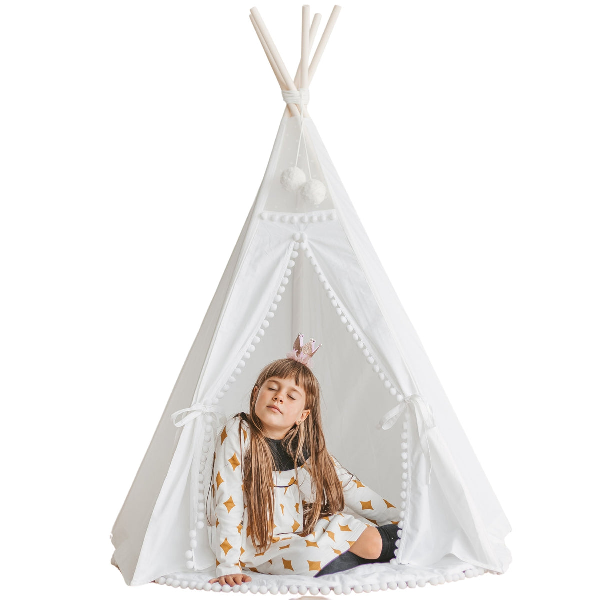 Kids Teepee Tent with Pompoms – Snow White