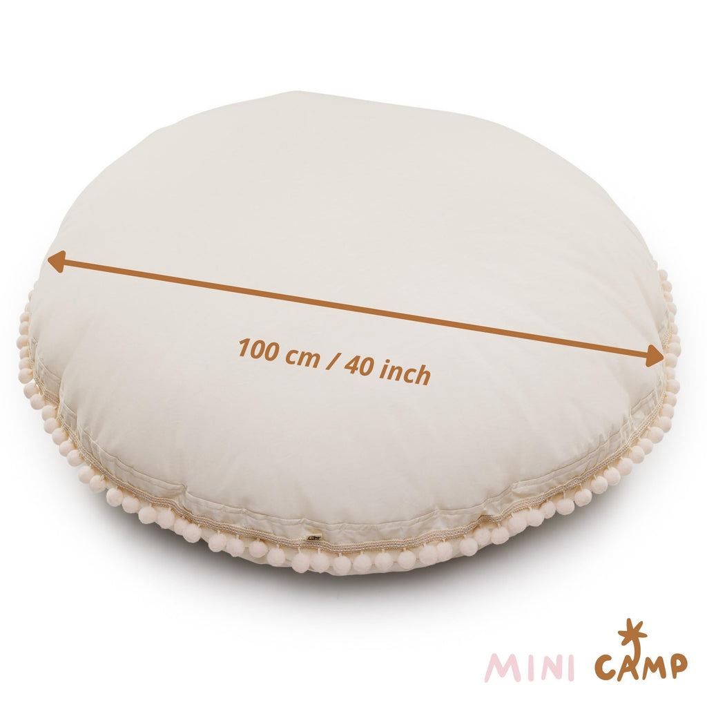 Large Floor Cushion with Pompoms – Ecru, 100 cm