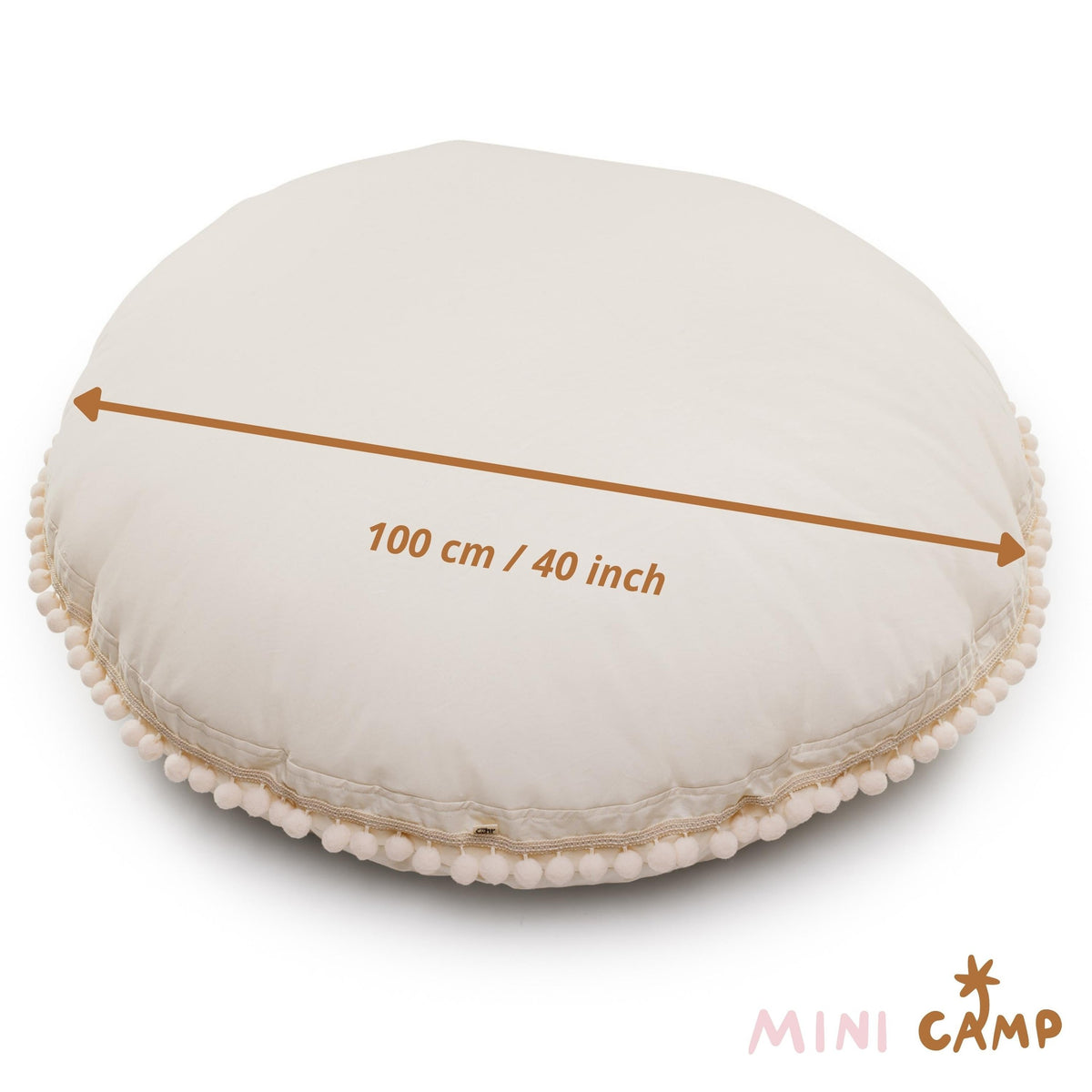 Large Floor Cushion with Pompoms – Ecru, 100 cm