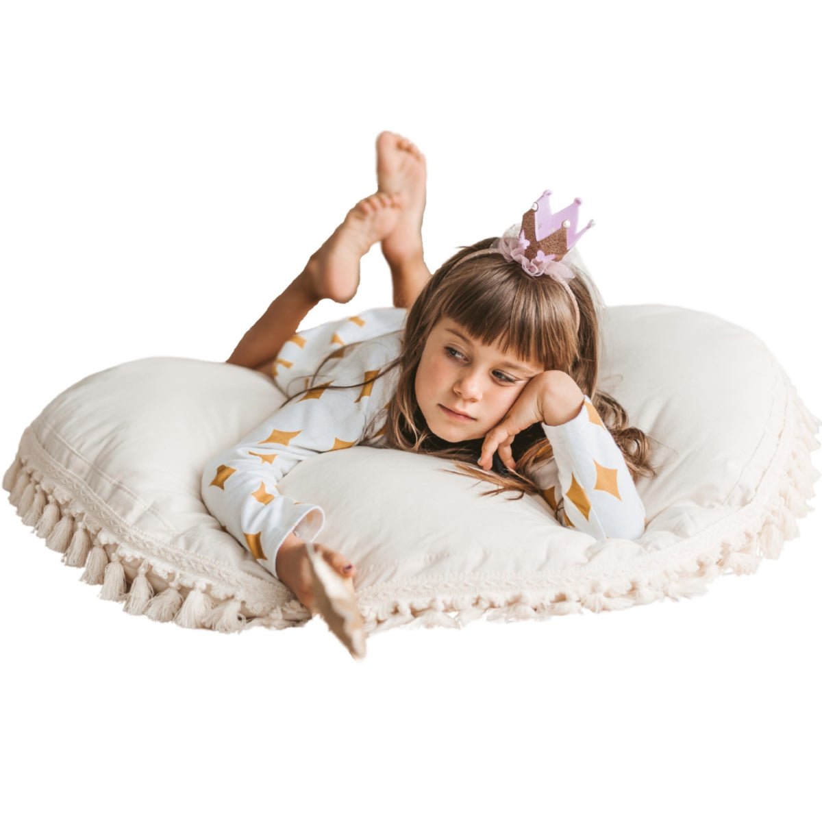 Large Floor Cushion with Tassels – Ecru, 100 cm